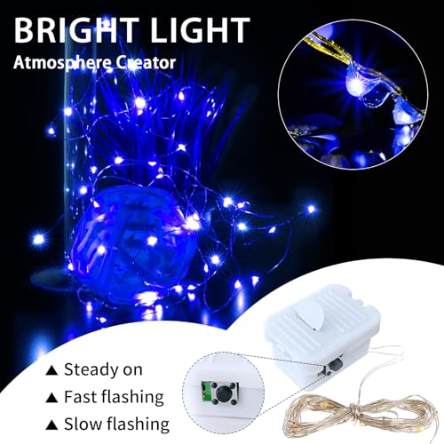 12 Pack Blue Fairy Lights Battery Operated, 7ft 20 LED Mini String Twinkle Lights for Easter Christmas Halloween Mason Jars Centerpiece Table Decorations (12, Blue) - color: Blue