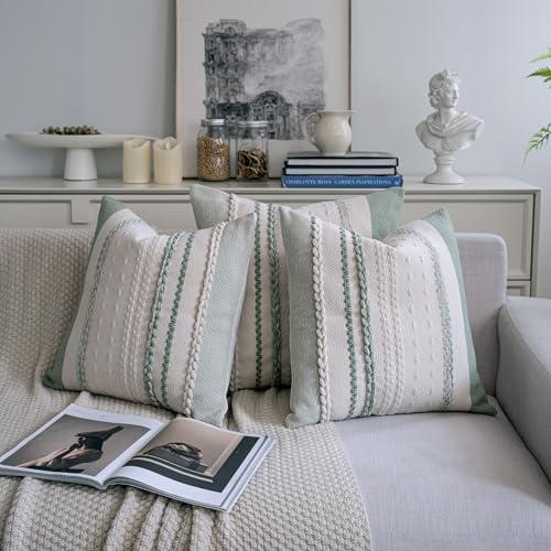 Cethom Boho Throw Pillow Covers 18x18 Inch Set of 2, Sage Green Textured Decorative Couch Pillow Cases for Farmhouse Home Decor, Accent Cushion Cover for Sofa, Bed, Living Room, Bedroom - color: Sage Green, size: 18" x 18" (Pack of 2)