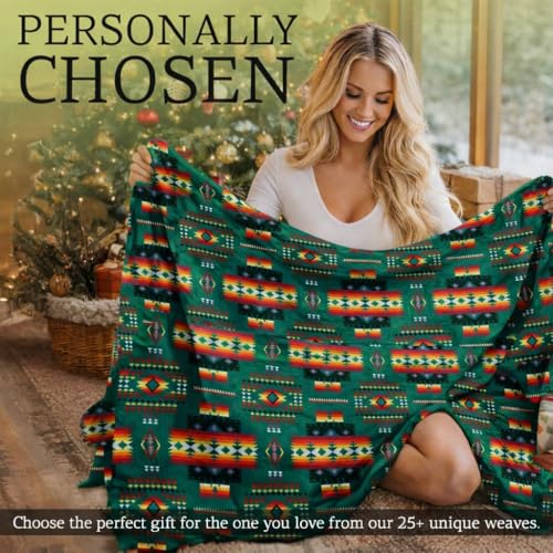 Sacred Thread Aztec Blanket Fleece, Reversible Native American Blanket, Western Throw, Native American Western (Lake Flannel), King (87”x95”) - color: Lake Flannel, size: King (87”x95”)