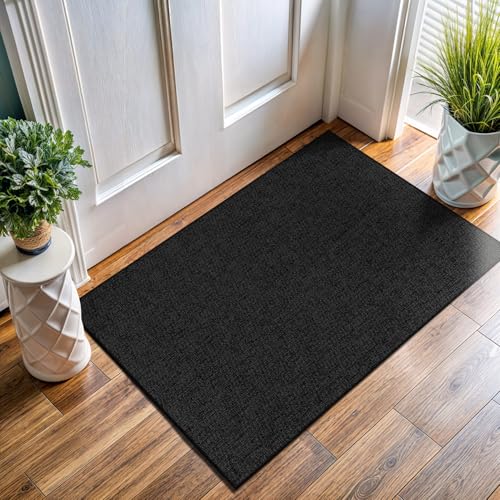 Easy Jute Door Mat 2x3 Indoor Outdoor Natural Rugs Solid Fiber Rug Woven Area Rug Boho Easy Clean Inside Carpet for Living Room Bedroom Dining Room Hallway or Outdoor Patio Porch (2 X 3 Dark Grey) - color: Dark Grey, size: 2' x 3' (Rectangular)