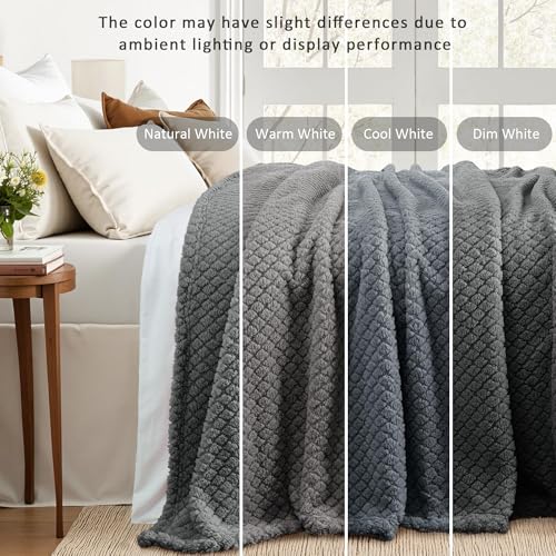 Exclusivo Mezcla King Size Fleece Blanket for Bed, Extra Soft Warm Decorative Fuzzy Blanket for Women, Lightweight Cozy Bedding Blankets, 90x104 Inches, Dark Grey - color: Dark Grey, size: King ( 90x104 IN )