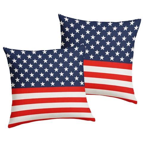 4th of July American Flag Pillow Covers 20x20 Inch Blue Red white Stripes Star Throw Pillows For Couch Soft Durable Cushion Covers Independence Memorial Day Pillow Cases for Bed Sofa Decor Set of 2 - color: 4th of July-american Flag, size: 20" x 20" (Pack