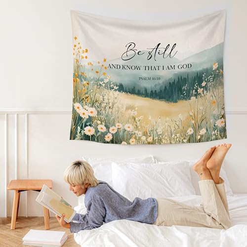 WARDOS Floral Christian Tapestry, Be Still and Know That I Am God Christian Tapestry Wall Hanging, Religious Bible Verse Wall Blanket Decor for Home Living Room Prayer Room Bedroom, 50x60 Inch - color: flower two