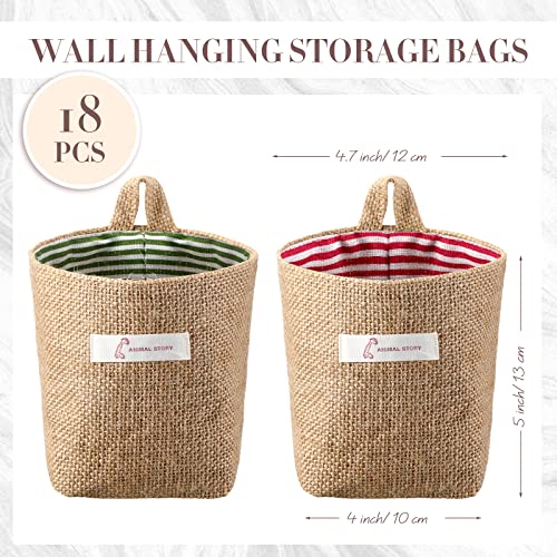 Boao 18 Pcs Wall Hanging Storage Foldable Basket Bags for Organizer Decorative Small Cotton Linen Box 5 x 4.7 Collapsible Bin Bag with Handle, Family Door Closet Desktop Gadget Decor