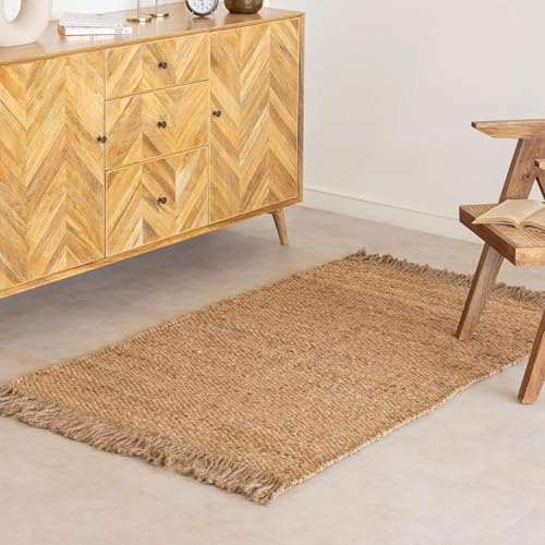 HOMEMONDE Braided Jute Area Rug with Tassels 4'x6' Natural Handwoven Chunky Boho Home Décor Vintage Farmhouse Style Rug - for Bedroom, Living Room, Dining Room Kitchen, and Hallway - size: 4' x 6' (Rectangular)