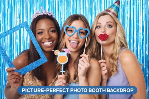 Sky Blue Fringe Curtain Backdrop 2 Pack, Foil Tinsel Curtain Decorations, Metallic Fringe Backdrop for Birthday Party, Baby Shower, Photo Booth, Blue Party Decorations - color: Sky Blue