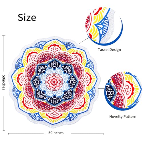 Benefeet Sox Large Mandala Beach Towel Round Microfiber Circle Beach Towels Bohemian Roundie Beach Blanket Quick Dry Beach Throw Blanket Sand Free Pool Towels, 59 Inches Multicolored - color: Mandala, Multicolored