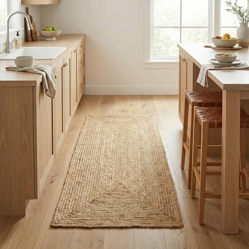 Super Area Rugs Natural Jute Runner Rug - 2' x 6' Rectangular Jute Rug - Hand-Woven Farmhouse Jute Rug for Entryway, Hallway, and Bedroom - Reversible & Durable Natural Fiber Flooring - color: Natural, size: 2' x 6' (Rectangular)