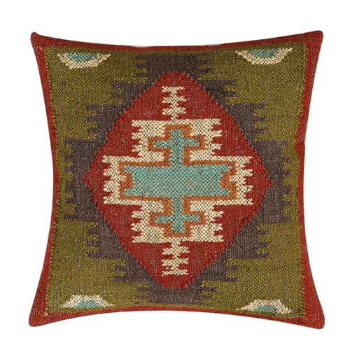 70% Jute 30% Wool Pillow Cover Kilim Pillow Case Indian Handwoven Rug Cushion Cover 18x18 Inches Boho Home Decor Vintage Cushion Case Oriental Cushion Cover Decorative Throw Pillows Sham - color: Pattern-01
