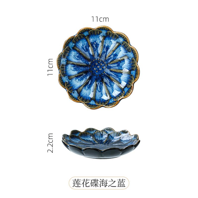 JAMEND CLXP Lotus Ring Holder Dish Small Indoor Ash Tray, Ceramic Dessert Plate Trinket Jewelry Holder Organizing Necklace Earrings for Parents Friends Sister, Blue. All Jewelries Are NOT Included. - color: Deep Blue-Round