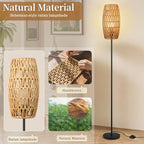 Ruiever Floor Lamp for Living Room,Farmhouse Floor lamp,Modern Standing lamp with Hand-Worked Rattan Shade (Drum Shade-with Remote) - style: Drum Shade-with Remote