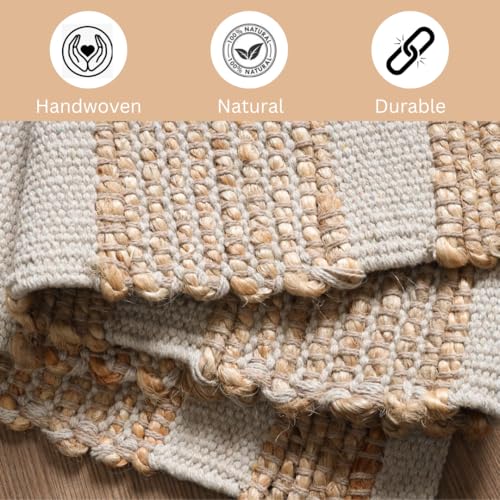 Area Rug Farmhouse 3x5 Feet - Hand Woven Jute Cotton Rug Bohemian Rustic Vintage - Non Slip Floor Rug for Bedroom Living Room Kitchen Dorm Entryway Hallway - Area Rug Natural - color: Natural, size: 3'x5'
