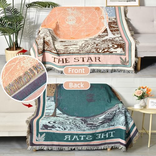 Boho Throw Blanket Reversible Cotton Bohemian Tapestry Hippie Room Decor Double Sided (Boho The Star 50"x60") - color: Boho the Star, size: 50*60 inch