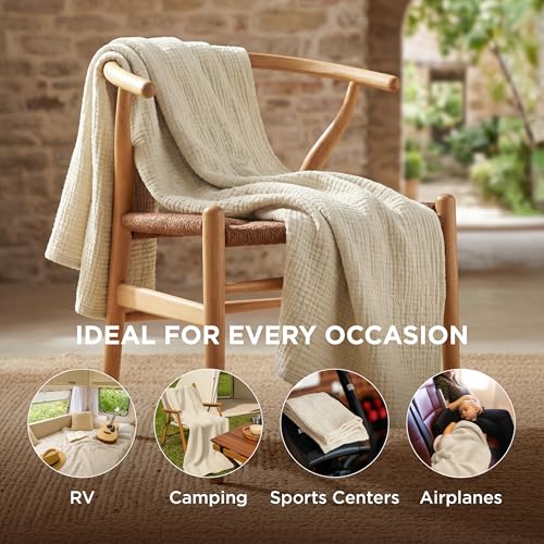 Bedsure 100% Cotton Muslin Blanket Twin XL for Bed - 4-Layer Breathable and Lightweight Soft Gauze Muslin Blankets for Adults, PureWoven Thin Summer Blanket for College Dorm, Linen Beige, 66x90 Inches - color: 00 - Beige, size: Twin XL (66" X 90")