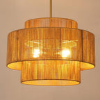 24.2 inch Boho Rattan Chandeliers for Dining Room, 4-Light Large Boho Pendant Light Rustic Drum Chandelier Farmhouse Rattan Light Fixtures for Kitchen Island Foyer Bedroom (Gold), 70.8"H Max