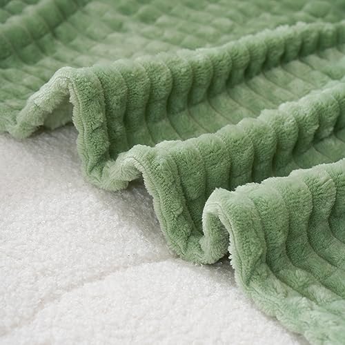 Puncuntex Flannel Fleece Throw Blanket Sage Green 50"×60",Super Soft Plush Cozy Blanket with Square Grid Design Luxury for Couch Sofa Chair - color: Sage Green, size: 50"×60"