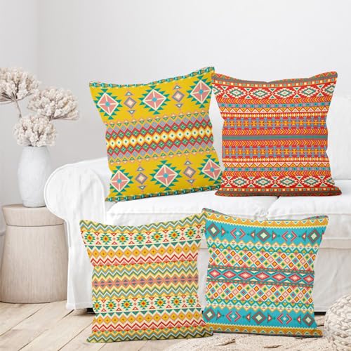 Colorful Bohemian Throw Pillow Covers, Boho Irregular Pattern Decorative Throw Pillow Case, 4-Pack Double-Side Printed Pillowcases for Sofa and Living Room, 16x16 in - color: 13, size: 16" x 16" (Pack of 4)