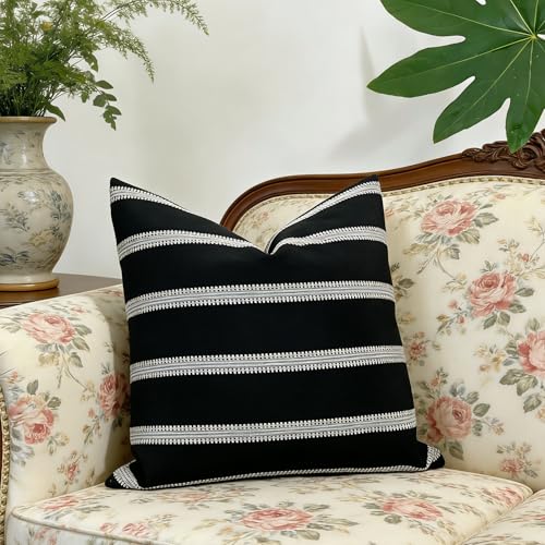 Slow Cow Decorative Jacquard Textured Woven Stripe Throw Pillow Cover Cushion Cover 26 x 26 Inches Black Mixed Off White - color: G-black Off White, size: 26" x 26" (Pack of 1)