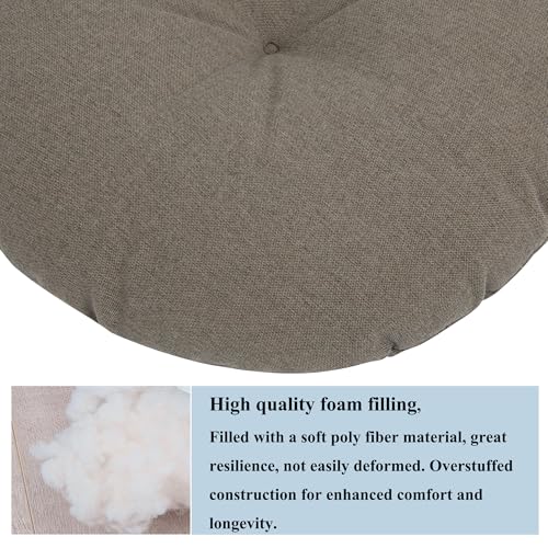 FUNHOME 15"x15"x4" Bistro Chair Cushion Set of 2, Water Repellent Round Outdoor Chair Cushions with Ties, Patio Tufted Chair Pads for Home Garden (Beige Coffee) - color: Beige