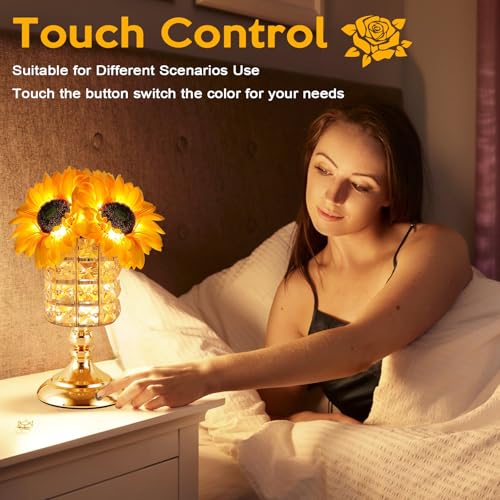 Sunflower Lamps for Women-Sunflower Flower Touch Lamp with 3-Color Infinitely Dimming,10+ Hours Runtime-Ideal Gift for Mom,Flower Decor for Bedroom and Office,USB Charge,IP44 Waterproof - style: Sunflower-Cylinder