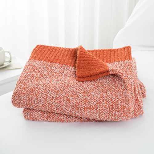 Carriediosa Heather Throw Blanket 50" X 60", 400GSM Ultra Soft Microfiber Fuzzy Fluffy Reversible Knitted Blankets Cozy Plush Lightweight and Warm Fall Throws for Couch, Bed, Sofa, Rust - color: Heather - Rust, size: 50" X 60"