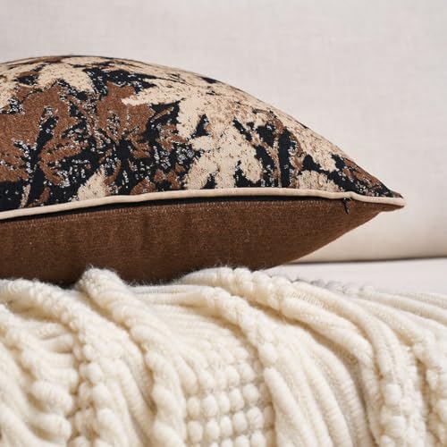 Yangest Neutral Leaf Pillow Cover 20 x 20 Inches, Vintage Chenille Square Throw Pillow Cover Soft Leaves Nature Accent Couch Pillow Cover for Living Room Bedroom, Coffee Brown - color: Coffee Brown, size: 20" x 20" (Pack of 1)