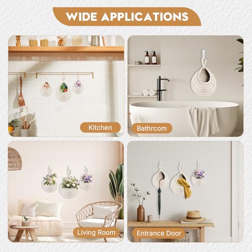 Boho Wall Hanging Fruit Baskets for Kitchen - Rope Woven Hanging Produce Basket, Decorative Storage Organizer for Fruits, Veggies, Snacks, Farmhouse & Boho Home Decoration. - color: Beige-01