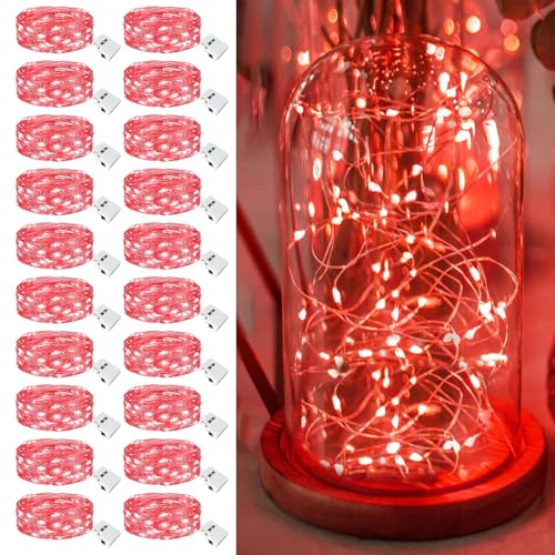 20 Pack Fairy Lights Battery Operated - 7ft 20 Led Twinkle Lights 3 Modes, Bulk Mini String Lights Waterproof for Mason Jars Vases DIY Party Wedding Decoration Christmas - Red - color: Red, size: 20 Pack
