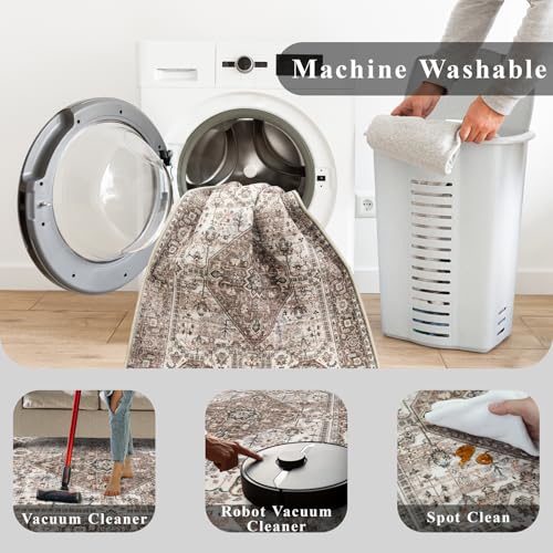 Washable 2x3 Entryway Area Rug: Vintage Non-Slip Backing Rugs for Kitchen Bathroom Water Resistant Carpet for Bedroom Soft Low Pile Front Door Mat for Dining Room 2x3 Brown - color: Brown, size: 2' x 3' (Rectangular)