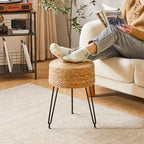 YMYNY Pouf Ottoman, Handmade Natural Water Hyacinth, Pastoral Style Footrest, Footstool with 4 Metal Legs Round Vanity Stool for Bedroom, Hallway, Living Room 12.59"L×12.59"W×17.71"H Natural UHBD029N - color: Natural Color