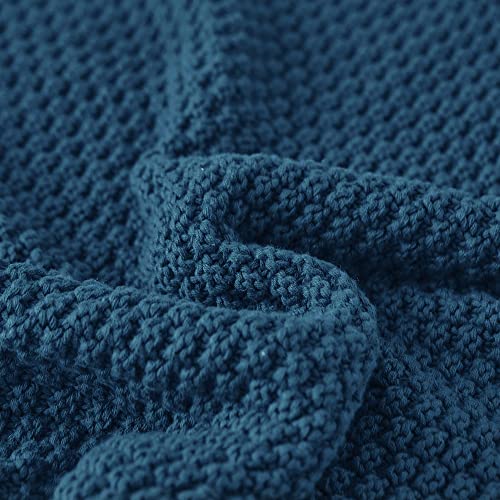 Longhui bedding 100% Cotton Knitted Throw Blanket – Blue, Soft & Cozy, Machine Washable, 51"x63" – Perfect for Living Room, Couch, Sofa, Bed or Travel - color: Blue, size: 51" x 63", Standard