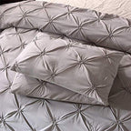 Feelyou Queen Duvet Cover Set Pinch Pleated, Soft Polyester Pintuck Tufted Style Bedding Sets Solid Grey Geometric Quilt Cover with 2 Pillow Shams, Luxurious Comforter Cover Set,3-Pieces - color: Grey, size: Queen