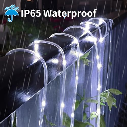 LairtPOW Solar Rope Lights, 39FT 100LEDs Outdoor Solar Strip Lights,IP65 Waterproof Outdoor Led Rope Lights with 8 Lighting Modes for Garden Yard Christmas Holiday Palm Tree Decoration (Cool White) - color: Cool White, size: 100 LED