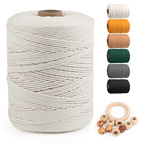 Macrame Cotton Cord 3mm x 547yds, ZUEXT Natural Handmade Beige White Braided Cords 4 Strands Knitted Rope String for Craft Wall Hanging Weaving Tapestry Dream Catchers Hanger DIY Gift (500m) - color: Beige White, style: 3mm x 500m