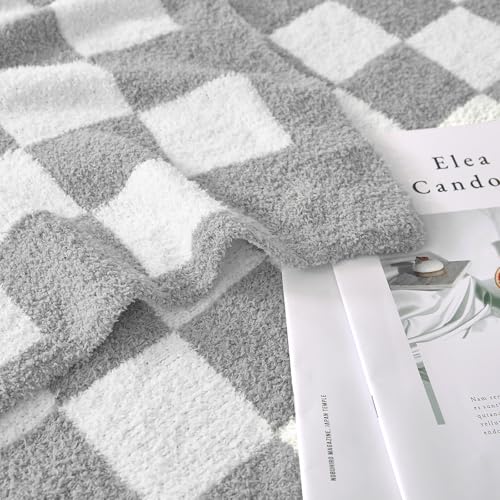 Checkered Throw Blanket, Light Grey Soft Cozy Fluffy Knitted Throw Blankets for Couch, Sofa, Bed, Chair, Warm Fuzzy Travel Picnic Lightweight Plaid Blanket, 60x80 inches - color: Light Grey, size: 60×80 Inch