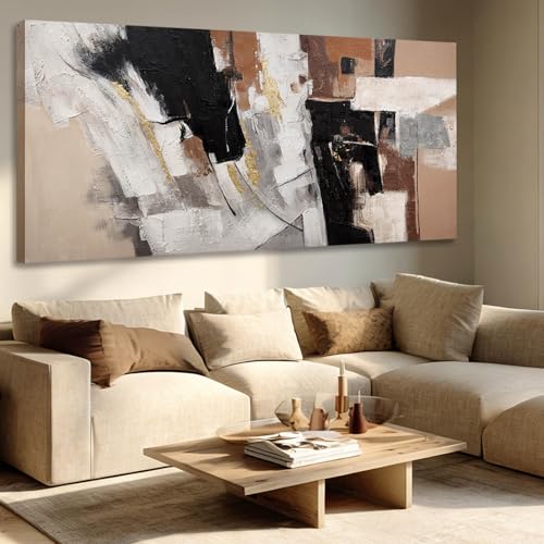 MLART99 Large Abstract Canvas Wall Art Black White Gold and Brown Geometric Painting Textured Modern Artwork for Bedroom Living Room Home Decor 29x58 Inch - color: Black and Brown and Gold, size: 58"L x 29"W