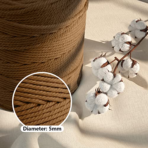Macrame Cotton Cord 5mm x 328yds, ZUEXT Natural Handmade Caramel Braided Cords 4 Strands Knitted Rope String for Craft Wall Hanging Weaving Tapestry Dream Catchers Hanger DIY Gift (300m) - color: Caramel, style: 5mm x 300m