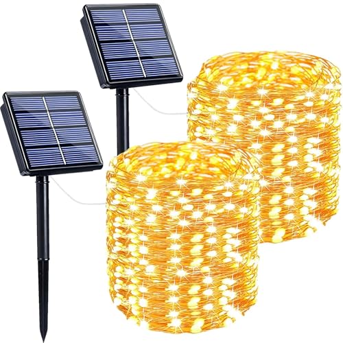 Extra-Long 144FT Solar String Lights for Outside, 2 Pack 400LED Solar Fairy Lights Outdoor Waterproof, Copper Wire with 8 Modes Solar Twinkle Lights for Tree Garden Party Patio Xmas Decor (Warm White) - color: Warm White, size: 2 Pack-400LED