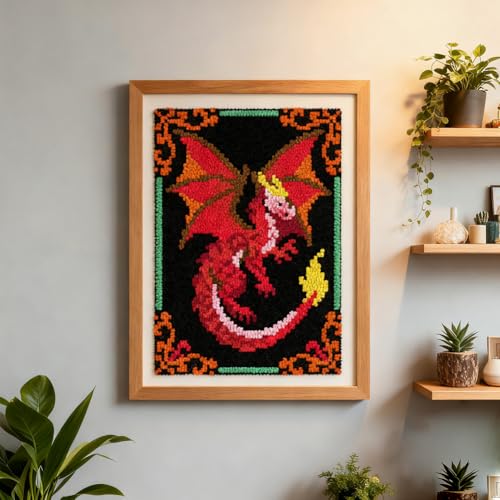 ORIGACH Dragon Latch Hook Rug Kit for Adults Printed Rug Making Kit Handmade Carpet Tapestry Cover with Hook Latch and Preprinted Canvas, Home Arts Crafts Sofa Decor, 20.5x15inch - style: Dragon