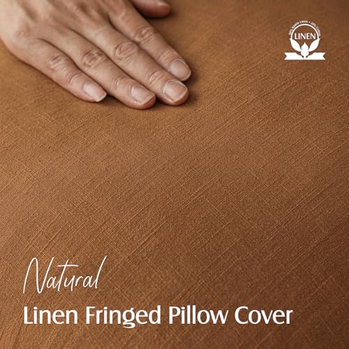 Foindtower Decorative Linen Fringe Throw Pillow Covers Cozy Boho Farmhouse Cushion Cover with Tassels Soft Accent Pillowcase for Chair Sofa Bed Living Room Home Decor, 16×16 Inch,1PC,Orange - color: Honey Ginder, size: 16" x 16" (Pack of 1)