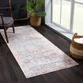 Bloom Rugs Caria Washable Non-Slip 7 ft Runner - Ocean Blue/Brick Traditional Runner for Entryway, Hallway, Bathroom, and Kitchen - Exact Size: 2'6" x 7' - color: Ocean Blue / Brick, size: 2'6" x 7' (Runner)