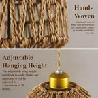 Hand-Woven Hemp Rope Pendant Light, Shell-Shaped Boho Ceiling Lamp with Adjustable Height, E26 Base, Gold Finish, 6 Inch Diameter for Living Room/Bedroom/Dining Areas, cafes & entryways - color: 6”drum-shaped