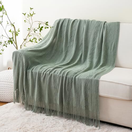 BATTILO HOME Sage Green Throw Blanket for Couch, Sage Green Decor, Knit Throw Blankets for Bed, Spring Throw Blanket Light Blue, 50"x60" - color: Sage, size: 50 x 60 in.