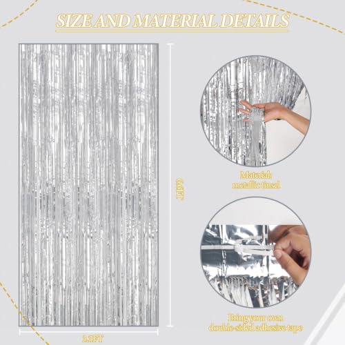 DECOCKRAT 2 Pack Foil Fringe Backdrop - Silver Shiny Tinsel Curtains for Party Decoration/Photo Booth Props - 3.3x6.6 FT Metallic Foil Backdrop for Birthday, Wedding, Graduation, Christmas. - color: Silver