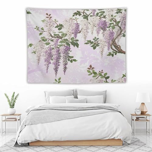 HZOHNAGO Lavender Flower Tapestry Fantasy Purple Floral Green Leaves Botanical Pattern Printed Wall Tapestry Wall Hanging for Bedroom Living Room Dorm 80" W x 60" H - color: Lavender-1, size: 80"L x 60"W