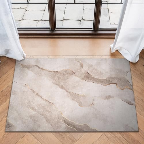 Bloom Rugs Washable Non-Slip 2x3 Rug - Ivory/Gold Modern Abstract Area Rug for Living Room, Bedroom, Dining Room, and Kitchen - Exact Size: 2' x 3' - color: Ivory / Gold, size: 2' x 3' (Rectangular)