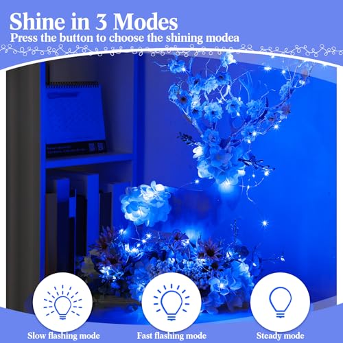 Hortsun 100 Packs Fairy Lights Battery Operated 3 Speed Modes, 7 Ft/ 2 M 20 LED Battery String Mini Waterproof Wire Twinkle Lights Bulk for Wedding Party Birthday Vases Decor (Blue Light) - color: Blue Light