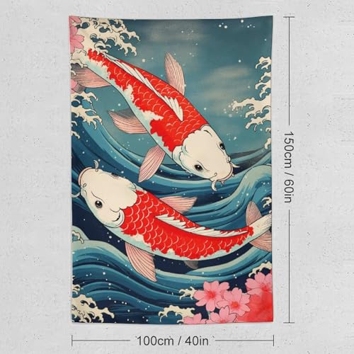QEOPGNE Large Wall Tapestry Koi Fish Japanese Great Waves Cherry Blossom Retro Large Tapestry Wall Decor for Bedroom Aesthetic Living Room Decor for Men And Woman 40""x60"", style - color: Style, size: 60"L x 40"W