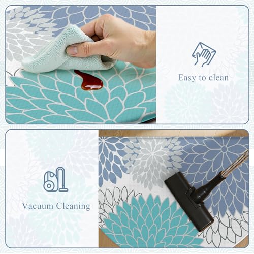 KIMODE Kitchen Mats for Floor Cushioned Anti Fatigue,Floral Farmhouse Kitchen Runner Rug Sets of 3 Non Slip,Waterproof Kitchen Carpet Runner Decor for Sink Laundry Bathroom,Teal Blue - color: Teal Blue, size: 18" x 28"+18" x 47"+18" x 59"-0.47 inches