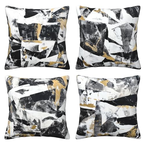Black White Abstract Throw Pillow Covers 18 X 18 Inch Set of 4 Decorative Cushion Cover Home Decor for Sofa Chair Couch Bedroom Living Room - color: Black White Abstract